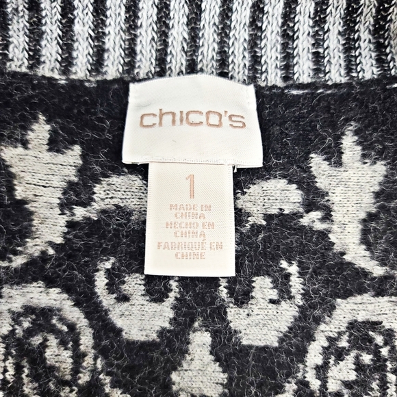 Chico's Size 1 Medium Open Front Wool Ribbed Sleeve Cardigan - Picture 4 of 5
